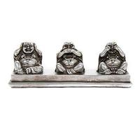 THORNE ANTIQUES AND COLLECTABLES Three Wise Buddhas - See Hear Speak No Evil - Lovely Laughing Buddha Ornament in Antique Silver Colour