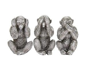 Thorne Antiques & Collectables Set of Three Wise Monkeys Ornaments in Antique Silver Finish - See, Hear and Speak No Evil