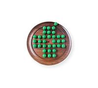 Thorness 30cm Diameter WOODEN SOLITAIRE BOARD GAME with Pea Green Glass Marbles | |classic wooden solitaire game | strategy board game | family board game | games for one | board games