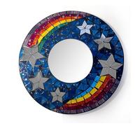 Thorness 30cm Rainbow & Stars Mosaic Mirror, Sparkling Night Sky Design, Wall Art for Home
