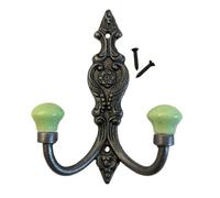 Thorness Cast Iron French Style Double Hooks, Lime Green Ceramic Ball Tops, Cloakroom Hook, Decorative Double Hook, Hat And Coat Hooks.