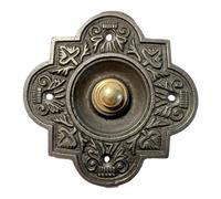 Thorness Cast Iron Traditional Quatrefoil Shape Door Bell Push With A Brass Push Button.