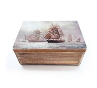Thorness Cutty Sark Wooden Box with Hinged Lid - 15cm x 10cm x 6cm, Marine Art by David C. Bell