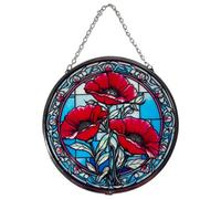 Thorness Deep Red Poppy Design Stained Glass 6 Inch Suncatcher