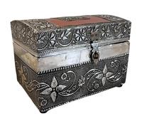 Thorness Distressed Wooden Jewelry & Keepsake Box with Silver & Copper Alloy Finish, Elephant & Floral Decor
