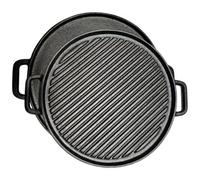 Thorness Double Sided Cast Iron Griddle Pan 30Cm Diameter. Reversible Flat And Ribbed, Stove, Grill Compatible.