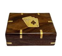 Thorness Elegant Black Wooden Playing Card Box with Brass Accents - Handcrafted Single Deck Storage