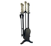 Thorness Large Brass Handled Metal 5 Piece Fireside Companion Set. Fire Companion Sets Includes Stand, Brush, Tongs, Poker, And Shovel 61 H