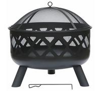 Thorness Large Steel Outdoor Fire Pit Bowl Modern Black Steel Lattice Design With Mesh Cover Safety Poker & Log Grate Included Wood Or