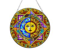 Thorness multicoloured window hanging Sun and Moon eclipse stained glass sun catcher perfect for the lounge and conservatory garden/sunny room/bathroom