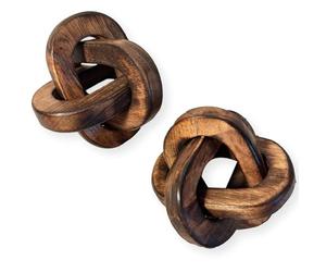 Thorness Pair of Rustic Wooden 3-Link Knot Ornaments for Home Décor - Ideal for Living Room, Shelf & Coffee Table