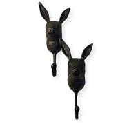 Thorness Pair of Sturdy Wall-Mounted Cast Iron Rabbit Head Hook Hanger for Hats, Coats, Clothes - Ideal for Kitchen, Bathroom, Bedroom, Office