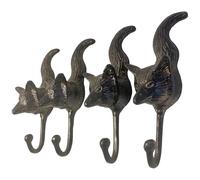 Thorness Set of Four Sturdy Wall Mounted Cast Iron Fox Head Hook Hanger for Hat, Coat, Clothes - Ideal for Kitchen, Bathroom, Bedroom, Office