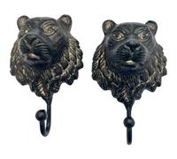 Thorness Set of Two Sturdy Wall-Mounted Cast Iron Lion Head Hook Hanger for Hats, Coats, Clothes - Perfect for Kitchen, Bathroom, Bedroom, Office