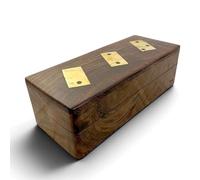 Thorness Solid Wood Dominoes Set with Brass Inlay Storage Box, 28 Wooden Domino Tiles with Brass Spots, Hinged Lid, Handcrafted Traditional Family Game, Approx. 16 x 6.5 x 5.5 cm
