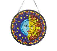 Thorness Sun and moon eclipse glass sun catcher geometric border | 150mm diameter chain hanging | colour catcher | window Decor | perfect conservatory | living rooms | garden, Multi Coloured