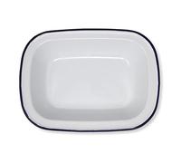 Thorness White 20cm long oval enamel Pie Dish with navy blue edging | Tableware | Metal outdoor camping roasting oven dishes | Traditional classic style