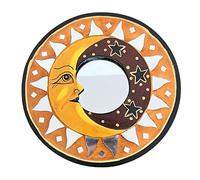 Thorness Wooden CRESCENT MOON and Silver STARS Wall Hanging DECORATIVE MIRROR | 20cm Diameter Wall Decoration for Bedroom, Living Room, Bathroom Hallway