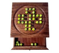 Thorness Wooden Solitaire with Drawer for Leprechaun Marbles | Travel Games | Strategic & Traditional Games | Perfect for Adults & Family Fun