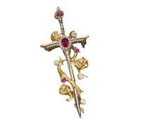 Thorns Rose Flower Brooch, Gold Cross Gothic Pins, Inspirational Self-Encouragement Brooch, Rose Pin Jewelry for Women, Feminine Strength