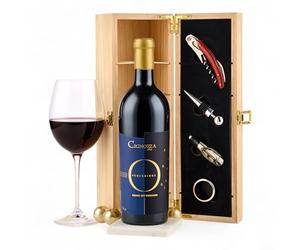 Thornton & France Luxury Italian Red Wine Gift Set | Super Tuscan Cignozza Peregrinus Toscana 75cl in Wooden Box with Accessories | Premium Tuscany Wine Hamper for Wine Lovers & Corporate Gifts