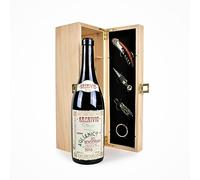 Thornton & France Red Wine & Accessories Gift Set | Archivio Aglianico 75 cl Red Wine Packed in a Wooden Gift Box With Corkscrew Bottle Opener Pourer Stopper & Drip Collar
