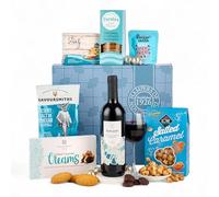 Thornton & France The Metropolitan - Luxury Red Wine Hamper with Don Leon Red & Gourmet Snacks - Elegant Wine Gift Set in Blue Geometric Box for Birthdays, Anniversaries & Special Occasions