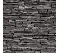 Thornton Wallpaper 3D Slate Brick Effect Black Charcoal Modern