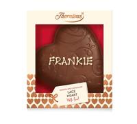 Thorntons Personalised Chocolate Heart Model, Hand Iced with White Chocolate Icing, Customise with a Message, Pack of 1 x 185g
