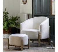 Thorpes Rounded Linen Tub Armchair with Oak Legs Ecru