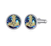 Thors Hammer Cufflinks for Men Sterling Silver Mjölnir Abalone Shell Cuff Links Shirt Business Wedding Amulet Jewellery Gifts for Father