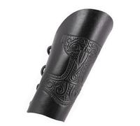 Thor's Hammer Embossed Leather Black Forearm Sleeve/Arm Protectors LARP Medieval Viking - Black - One size