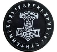 Thor's Hammer in Rune Circle Black Patch, Embroidered Mjölnir Patch for Sew-On Viking Thor Hammer, Thunder God, Donar, Runes, Vikings Fan Gift