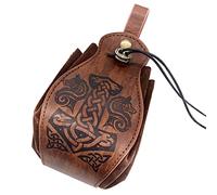 Thor's Hammer Leather Fanny, Renaissance Drawstring, Halloween Costume Coin Purse, Wolf Head Compass Leather Fanny Pack, Brown Vintage Wallet, Steampunk Money Pouch for Men Women