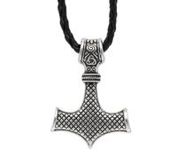 Thor's Hammer Necklace Men's Viking Pendant Mjölnir Faux Leather Cord 60 cm | 3.2 × 4.5 cm tall, diamond pattern and knotwork, lobster clasp with extension chain - in gift box