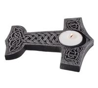 Thor's Hammer Tea Light Holder - Mjölnir Candle Holder 14 cm - Nordic Mythology Decoration - Viking Gift - Polyresin Sculpture - Fantasy Table Decoration