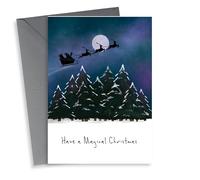 thortful Santa and his reindeer flying through the Northern Lights - Magical Christmas