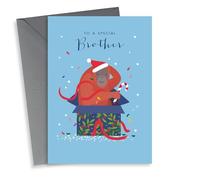 thortful Special Brother Christmas Orang-utan coming out of a present