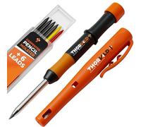 THORVALD Robust Carpenter's Pencil with Holster, 7 Leads & Sharpener - Deep Hole Marker Mechanical Pencil for Craftsmen - Perfect for Construction Site, Wood, Metal & Concrete