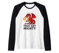 Thou Art Mighty Red Dragon with Fire Breath Raglan Baseball Tee