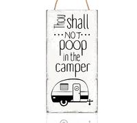 Thou Shall Not Poop in the Camper Sign no Pooping Wood Hanging Sign Funny no Pooping Wooden Decor Sign 11.8 x 5.9 Inch Travel Trailer Wall Art Sign for Home Farmhouse Wall Indoor Outdoor Decor (White)