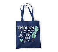 Though She Be But Little She Is Fierce Feather Shakespeare [CMFUN] cotton tote shopping bag - Navy