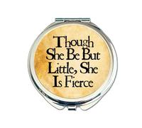 “Though She Be But Little, She Is Fierce” Pocket Mirror - Shakespeare Quote Compact Mirror | Inspirational Gift for Women & Girls | Literary Makeup Mirror | Vintage Parchment | Gift for Theatre Lovers