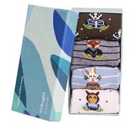 Thought Baby & Kids Ash Organic Cotton & Recycled Nylon Animal Design Sock Set in Gift Box - 4 x Pairs Super Soft Breathable Comfortable Children’s Colourful Socks - Size 7-9 Years