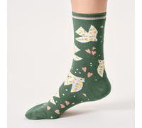 Thought Floral Birds Organic Cotton Crew Socks - Eucalyptus Green - UK4-7