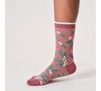 Thought Holly & Berries Stripe Bamboo Crew Socks - Deep Rose Pink - UK4-7