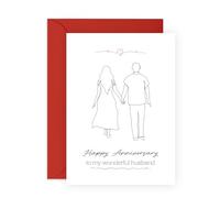 Thoughtful Anniversary Card for Him - 'Beautiful Husband' - Gifts for Babe, Hun, Other Half, Darling, Love - Holding Hands - Comes with Fun Stickers