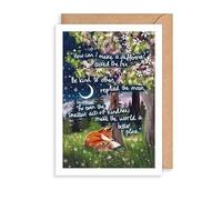 Thoughtful Card Fox Under Moon Be Kind World Better - Illustrated Greeting Card