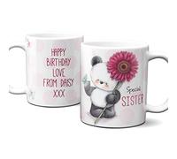 Thoughtful Gifts Cute Teddy Bear Sister Mug, Personalised Mug for Sister, Add Your Own Message. 1131A