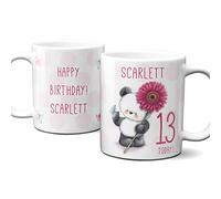Thoughtful Gifts Cute Teddy Personalised 13th Birthday Mug, 13-Year-Old Girl, 13th Gift, Pink Ceramic Porcelain, 1 Milliliter, Round Mug